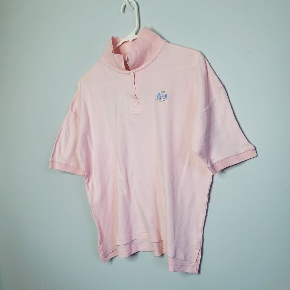Vintage Allen Solly L Pastel Pink Polo Shirt Easter Spring Baby